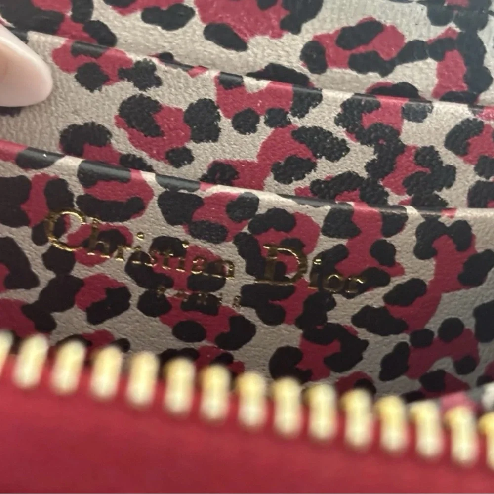 Dior Glossy Red Card Holder with Leopard Inside
